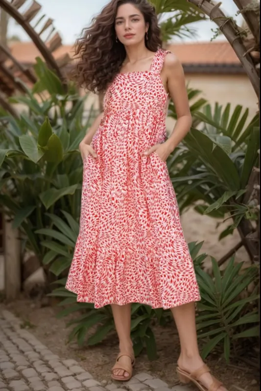 Geometric Print Knot Back Sleeveless Ruffle Hem Dress sold by Charming Charlie