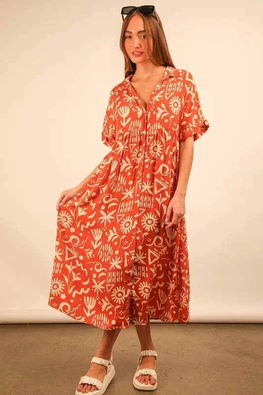 VERY J Oversized Printed Shirt Midi Dress sold by Charming Charlie