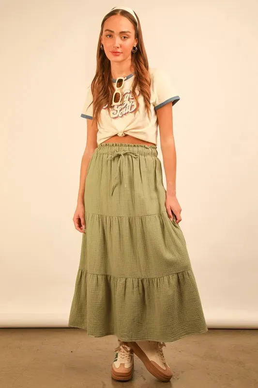 VERY J Elastic Waist Tiered Maxi Skirt sold by Charming Charlie