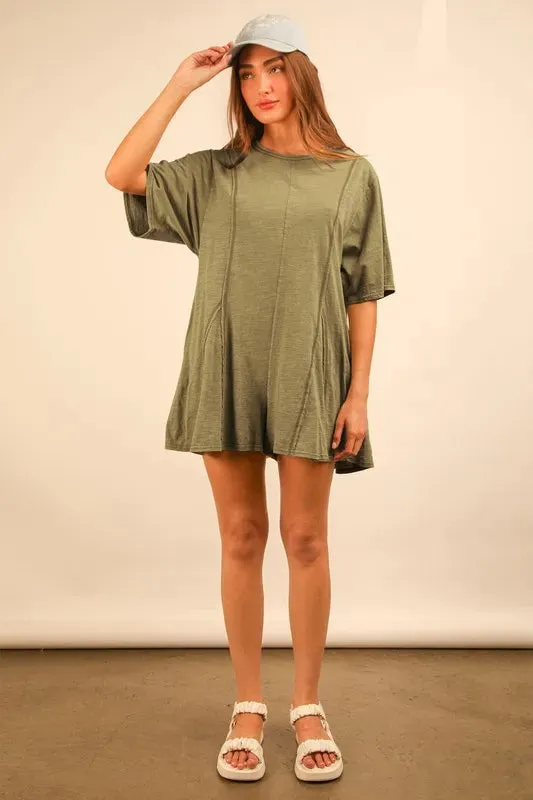 VERY J Mineral Washed Oversized Knit Comfy Romper sold by Charming Charlie