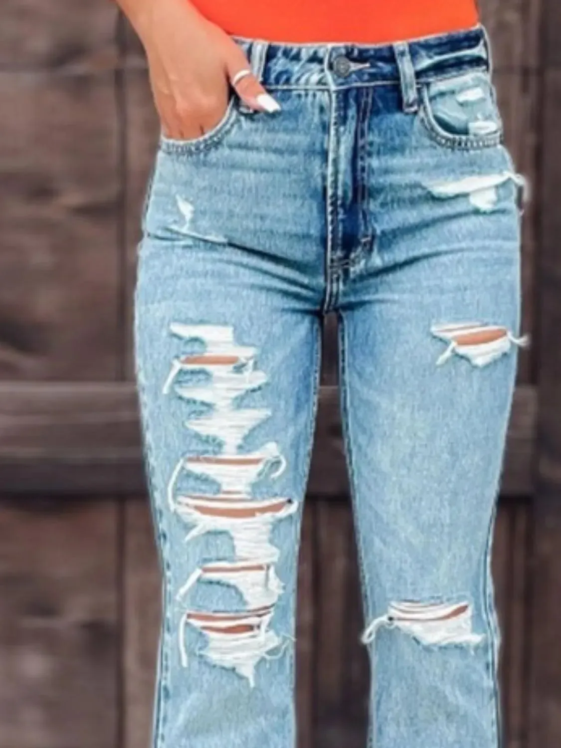 Distressed Slit Bootcut Jeans sold by Charming Charlie product image thumbnail 3