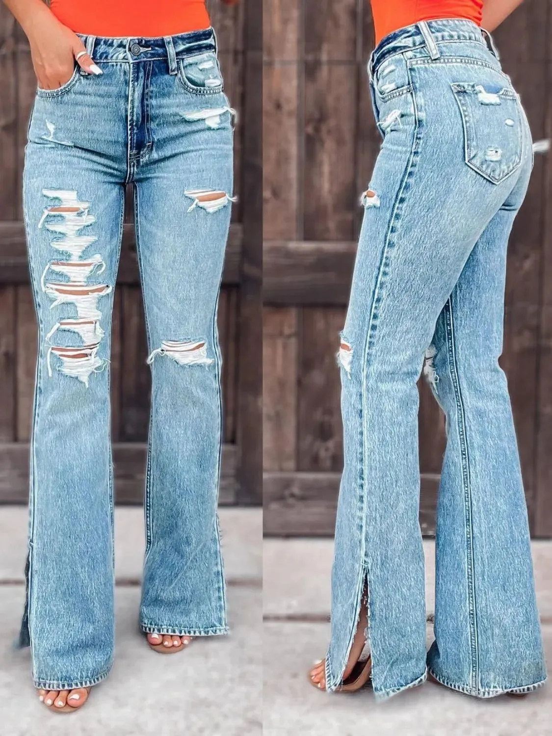 Distressed Slit Bootcut Jeans sold by Charming Charlie