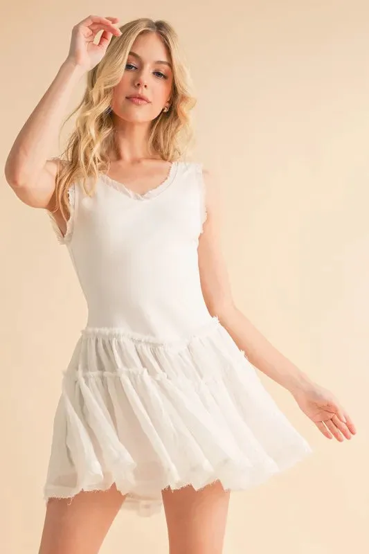 Aemi+Co Frill Sleeveless Drop Waist Mini Dress sold by Charming Charlie