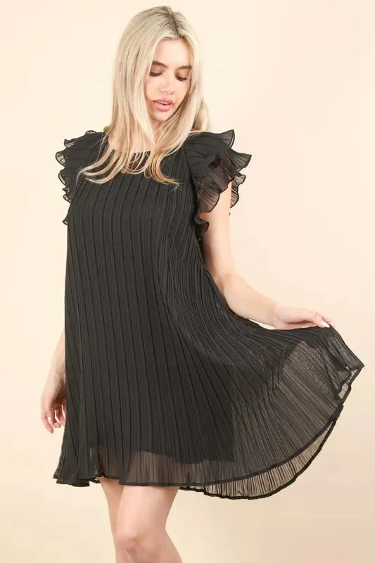 VERY J Plus Size Ruffle Sleeve Pleated Woven Mini Dress sold by Charming Charlie