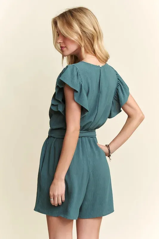 ADORA Ruffle Sleeves Romper with Pockets sold by Charming Charlie product image thumbnail 2