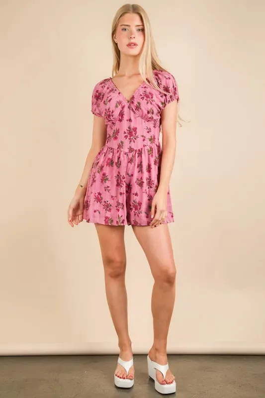 VERY J Floral Printed Ruffle Romper sold by Charming Charlie