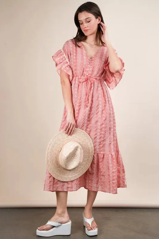 VERY J Embroidered Boho Ruffled Midi Dress sold by Charming Charlie product image thumbnail 2