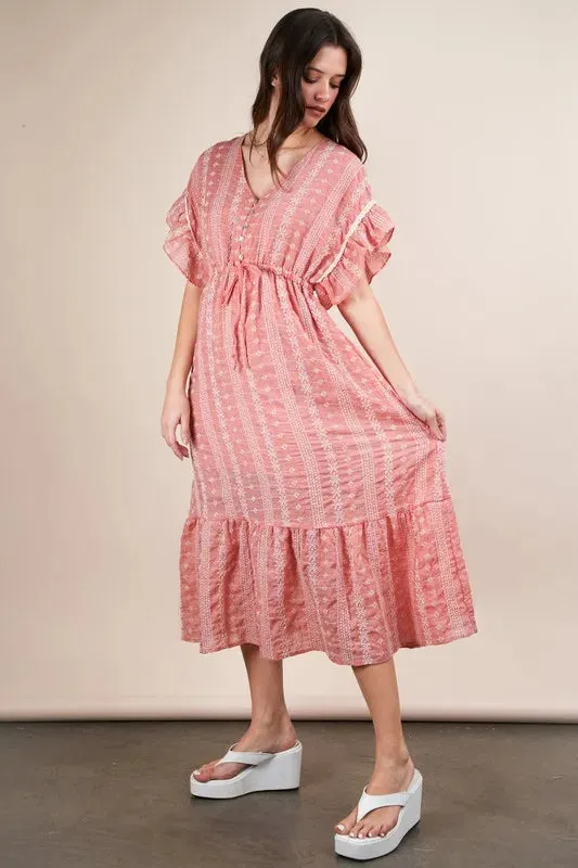 VERY J Embroidered Boho Ruffled Midi Dress sold by Charming Charlie product image thumbnail 4