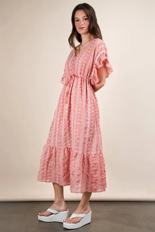 VERY J Embroidered Boho Ruffled Midi Dress sold by Charming Charlie product image thumbnail 5
