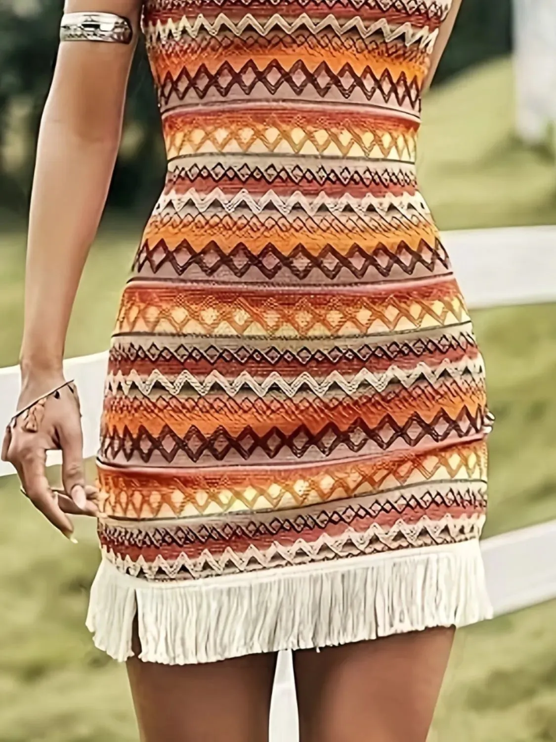 Full Size Fringe Grecian Neck Mini Dress Plus Size sold by Charming Charlie product image thumbnail 3