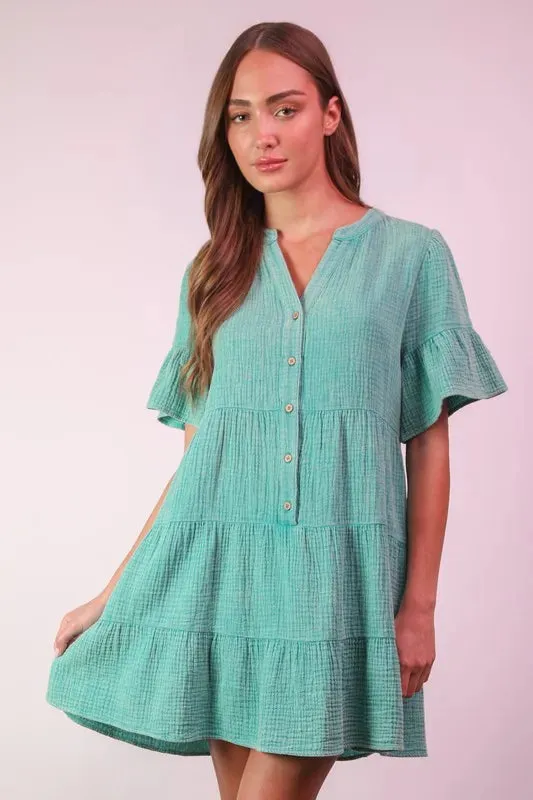VERY J Plus Size Mineral Washed Woven Mini Dress sold by Charming Charlie
