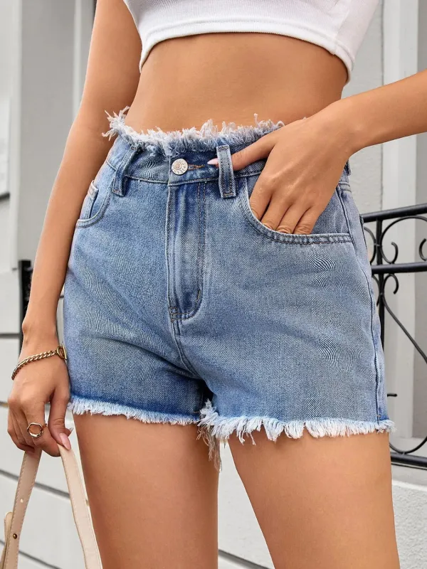 Washed Raw Hem Denim Shorts sold by Charming Charlie