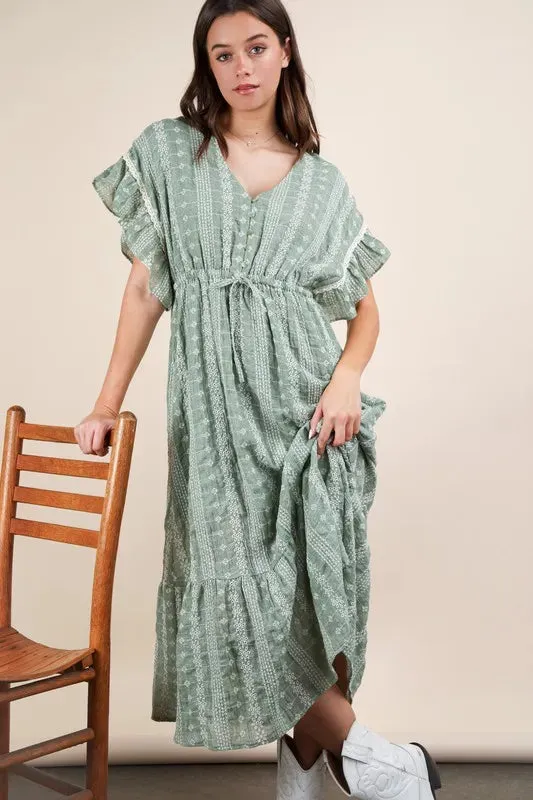 VERY J Embroidered Boho Ruffled Midi Dress sold by Charming Charlie