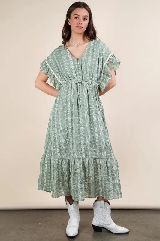 VERY J Embroidered Boho Ruffled Midi Dress sold by Charming Charlie product image thumbnail 3
