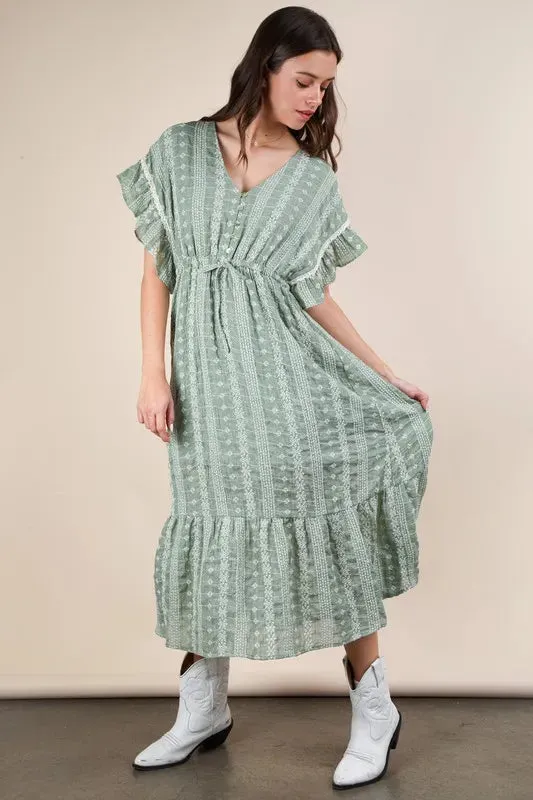 VERY J Embroidered Boho Ruffled Midi Dress sold by Charming Charlie product image thumbnail 5