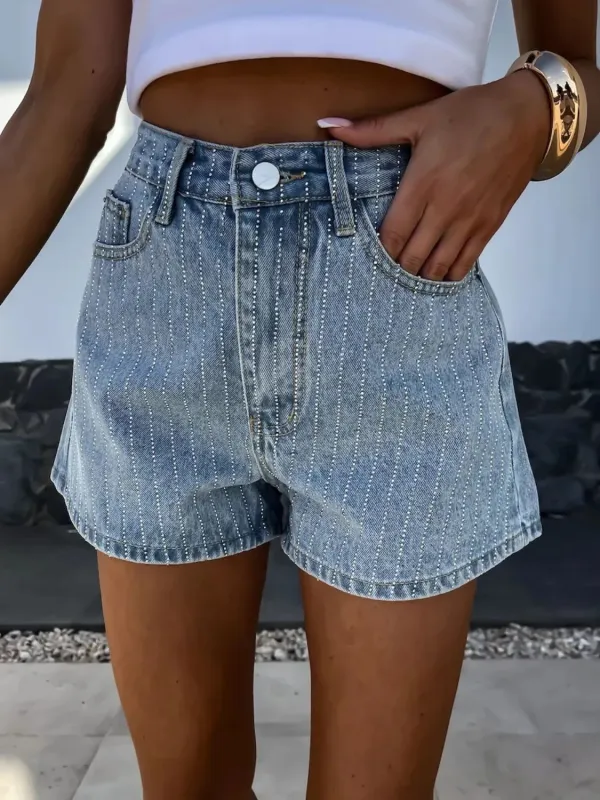 Rhinestone High Rise Denim Shorts sold by Charming Charlie