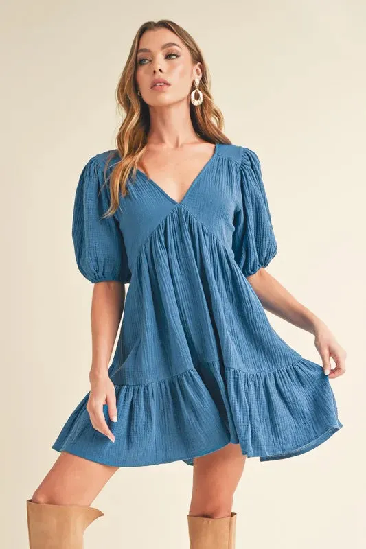 Aemi+Co Tied Back Ruffled Short Sleeve Mini Dress sold by Charming Charlie