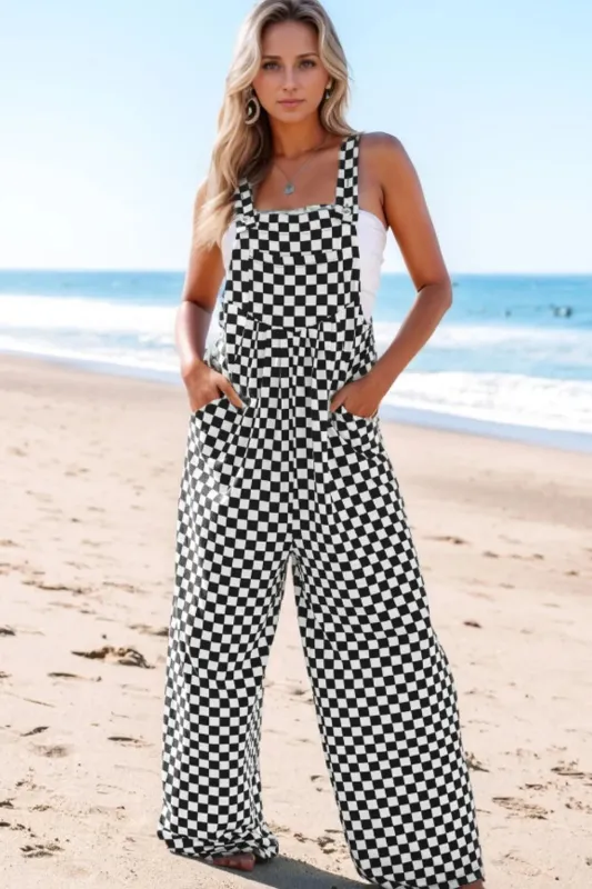 Checkered Print Pocketed Wide Leg Jumpsuit sold by Charming Charlie