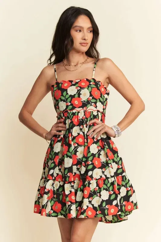Davi & Dani Floral Scalloped Cutout Back Mini Dress sold by Charming Charlie