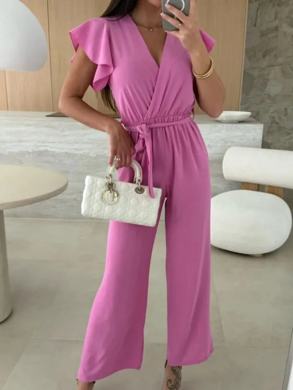 Tied Ruffled Wide Leg Jumpsuit sold by Charming Charlie