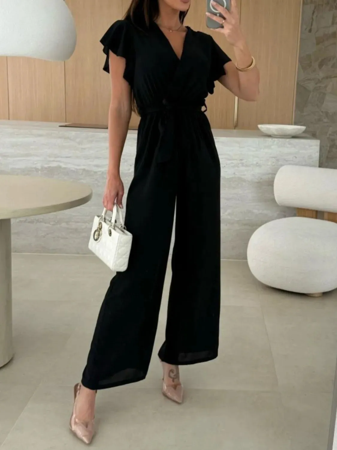 Tied Ruffled Wide Leg Jumpsuit sold by Charming Charlie product image thumbnail 5