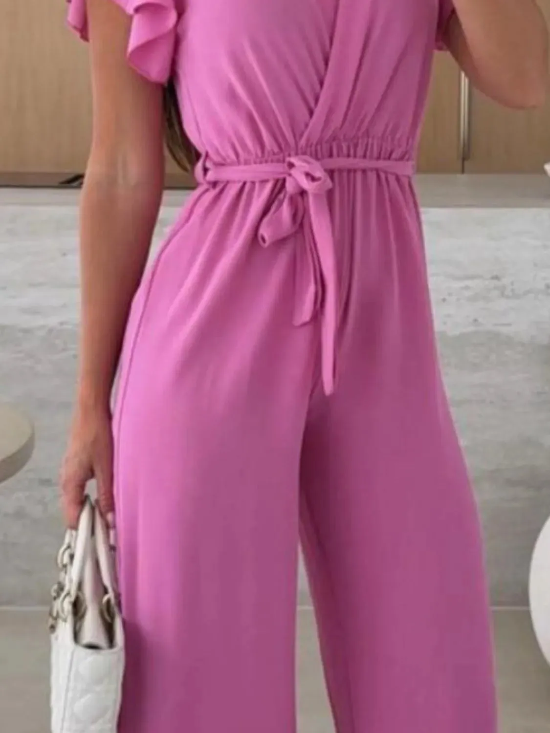 Tied Ruffled Wide Leg Jumpsuit sold by Charming Charlie product image thumbnail 2