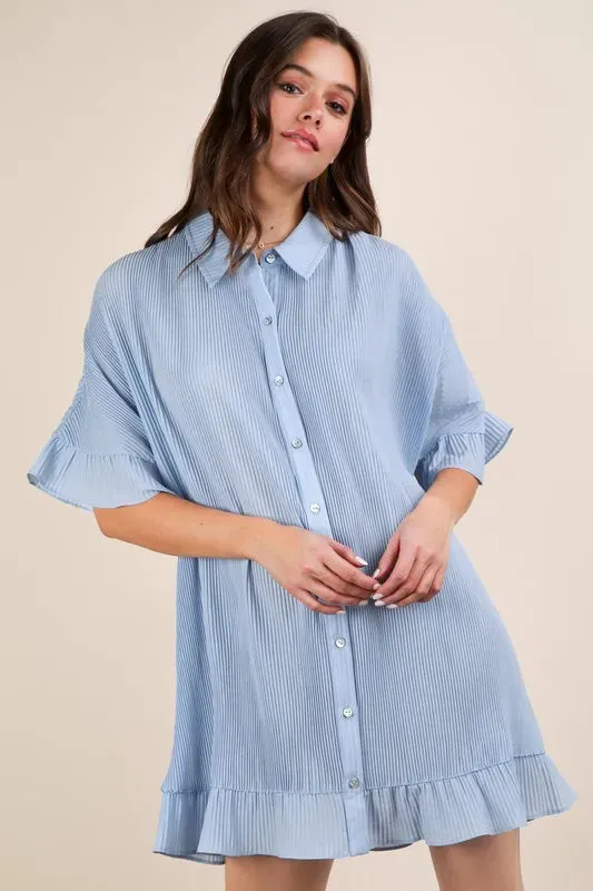 VERY J Pleated Detail Button Down Mini Dress sold by Charming Charlie product image thumbnail 2