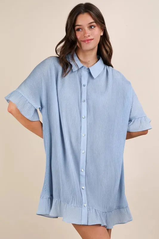 VERY J Pleated Detail Button Down Mini Dress sold by Charming Charlie