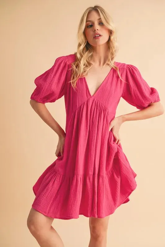 Aemi+Co Tied Back Ruffled Short Sleeve Mini Dress sold by Charming Charlie