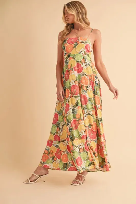 Aemi + Co Fruit Print Square Neck Maxi Cami Dress sold by Charming Charlie