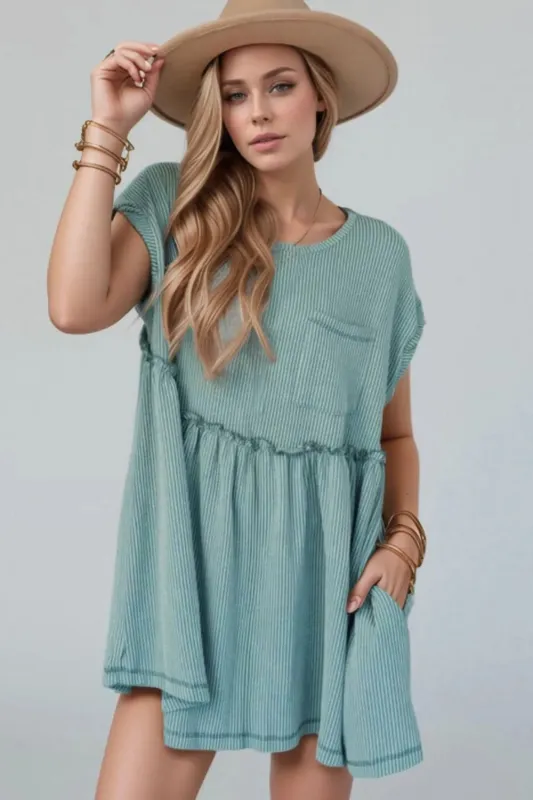 Frill Round Neck Cap Sleeve Mini Dress sold by Charming Charlie
