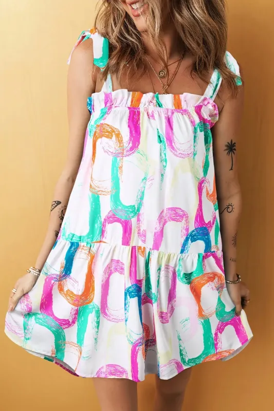 Abstract Print Knotted Straps Ruffled Mini Dress sold by Charming Charlie