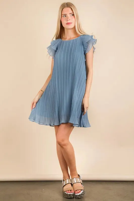 VERY J Plus Size Ruffle Sleeve Pleated Woven Mini Dress sold by Charming Charlie
