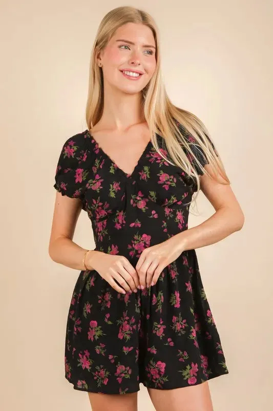 VERY J Floral Printed Ruffle Romper sold by Charming Charlie