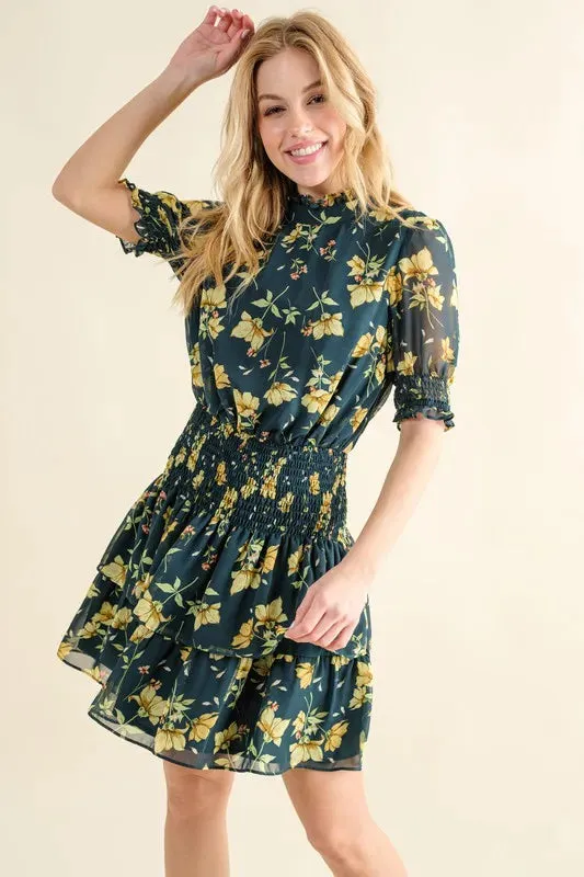 And The Why Floral Print Smocked Waist Mini Dress sold by Charming Charlie