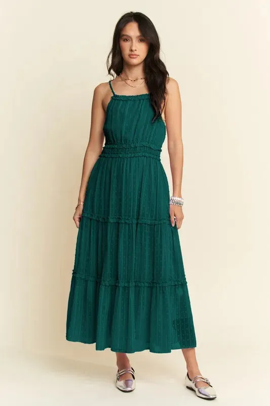 Davi & Dani Texture Swiss Dot Ruffle Square Neck Midi Dress sold by Charming Charlie