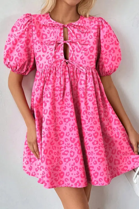 Leopard Tie Front Puff Sleeve Dress sold by Charming Charlie