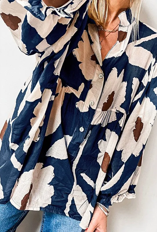 60s Flower Frill Neck Loose Blouse sold by Charming Charlie