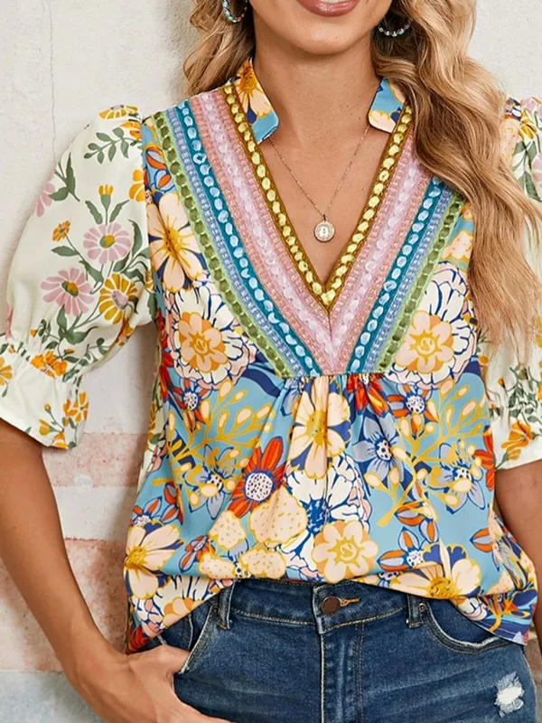 Multicolour Half Sleeve Boho Floral Blouse sold by Charming Charlie