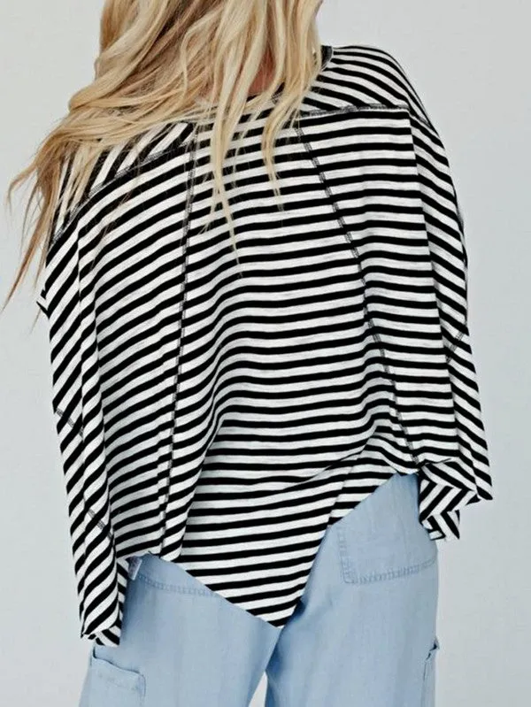 Cotton Striped Batwing Sleeve Oversized Top sold by Charming Charlie product image thumbnail 4
