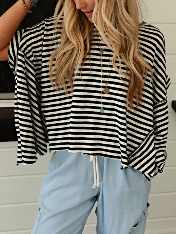 Cotton Striped Batwing Sleeve Oversized Top sold by Charming Charlie