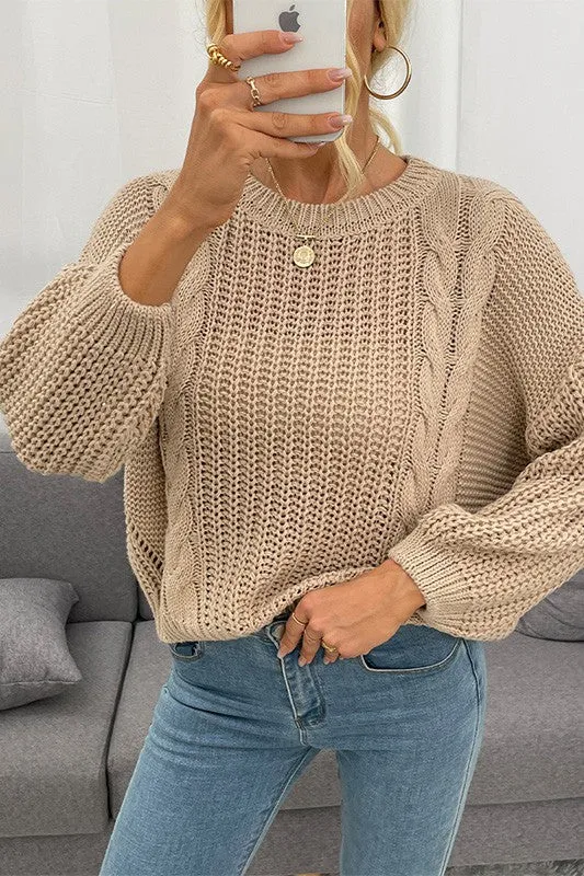 Apricot Cable knit Drop Shoulder Sweater sold by Charming Charlie