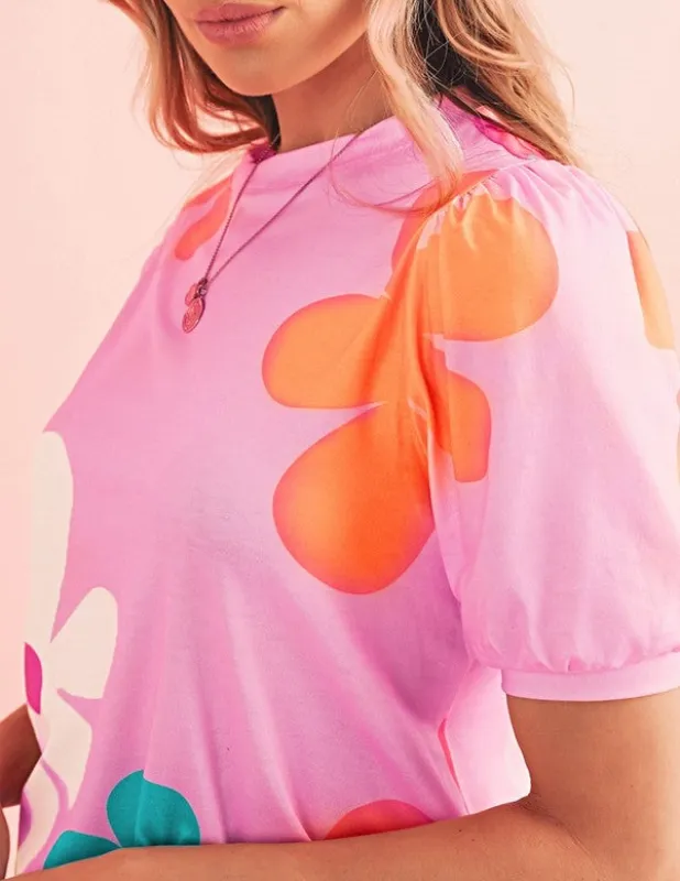 Colorful Flower Print Bubble Sleeve Tee Top sold by Charming Charlie