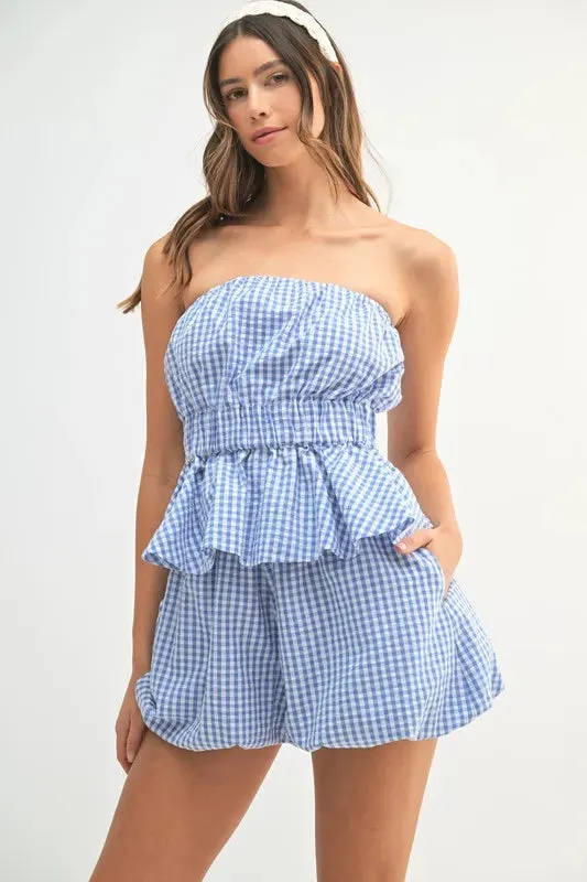 MABLE Gingham Tube Top and Shorts Set sold by Charming Charlie