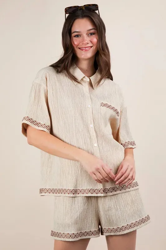 VERY J Crinkled Woven Shirt Top & Shorts Set sold by Charming Charlie product image thumbnail 5