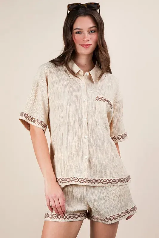 VERY J Crinkled Woven Shirt Top & Shorts Set sold by Charming Charlie product image thumbnail 4