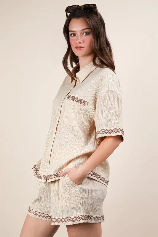 VERY J Crinkled Woven Shirt Top & Shorts Set sold by Charming Charlie product image thumbnail 2