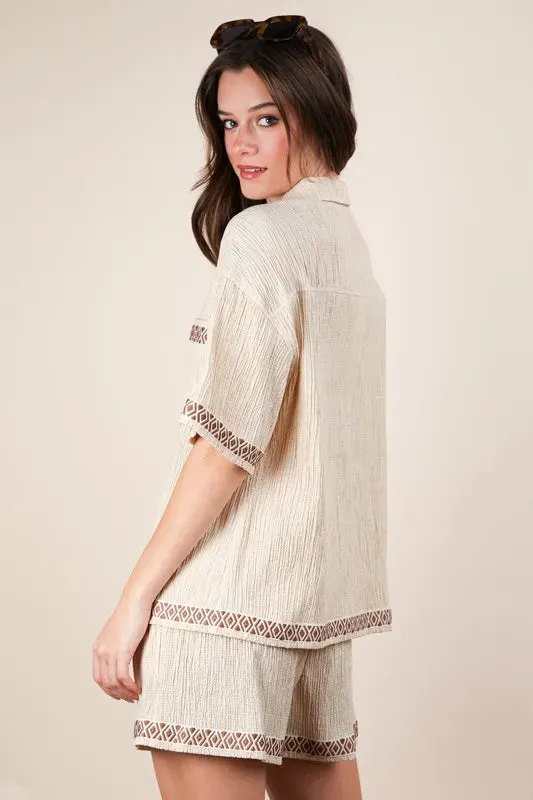 VERY J Crinkled Woven Shirt Top & Shorts Set sold by Charming Charlie product image thumbnail 3