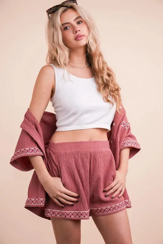 VERY J Crinkled Woven Shirt Top & Shorts Set sold by Charming Charlie product image thumbnail 2