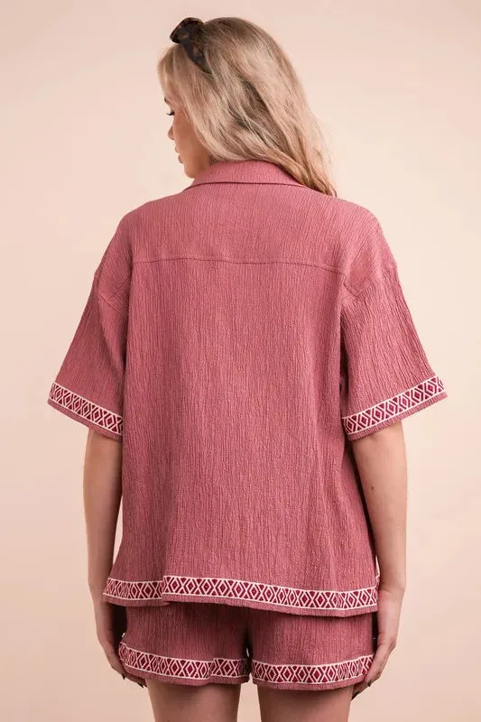 VERY J Crinkled Woven Shirt Top & Shorts Set sold by Charming Charlie product image thumbnail 3